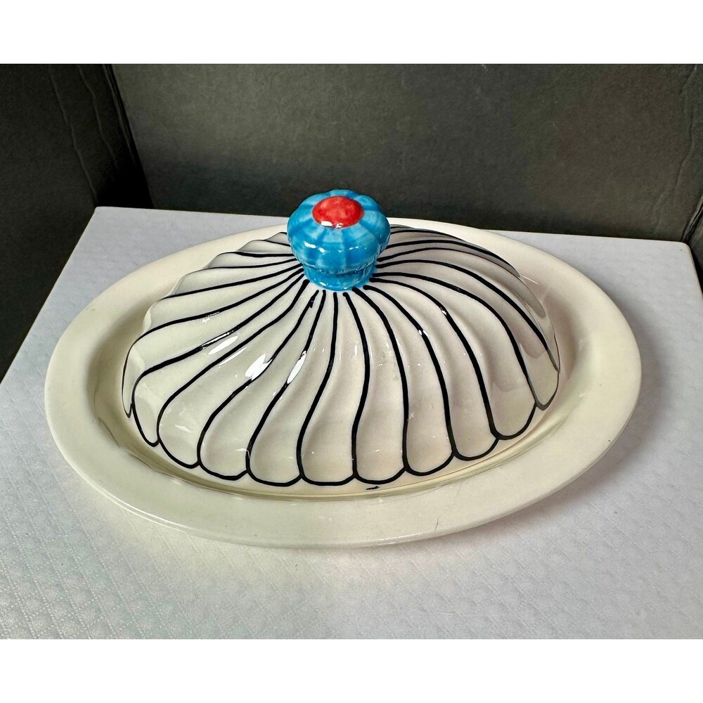 Dutch Wax by Coastline Imports Hand-Painted Ceramic Covered Butter Dish